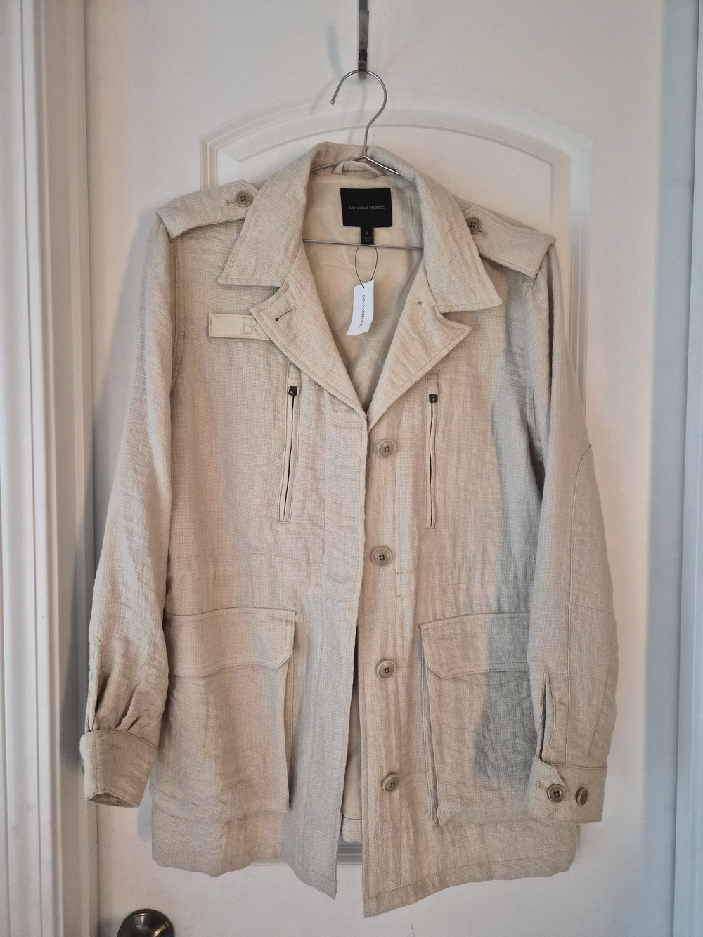 Beige Cotton-Linen Utility Jacket